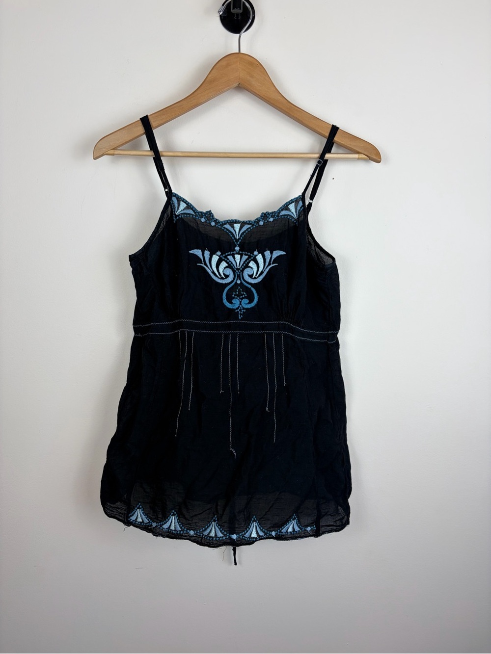 Vintage Y2K Burning Torch Gauzy Boho Embroidered Tank Top Camisole